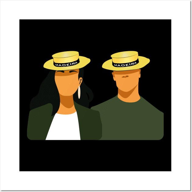 Madeira Island female and male couple no face illustration using the traditional straw hat Wall Art by Donaby